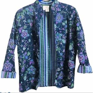 Vintage Baxter & Wells Quilted Floral Stripe Open Front Jacket Sz Small Petite